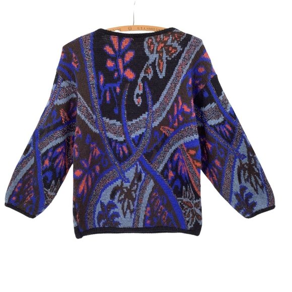 Mariea Kim Women's Small Multi Metallic Abstract Knit Crewneck Sweater 80s Mom - Picture 4 of 4